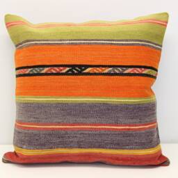 Handmade Kilim Pillow Cover 20x20, Vintage Turkish Wool Cushion - thumbnail 1