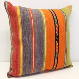 Handmade Kilim Pillow Cover 20x20, Vintage Turkish Wool Cushion - thumbnail 2