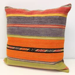Handmade Kilim Pillow Cover 20x20, Vintage Turkish Wool Cushion - thumbnail 3