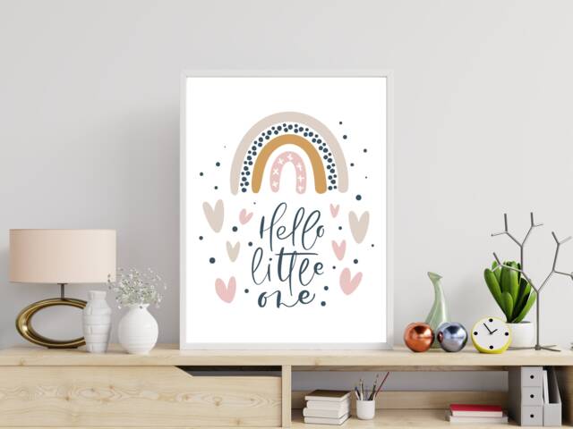Hello Little One - Scandi Kids Wall Print Bedroom Playroom Gift Poster A5 A4 A3 Framed - image 1