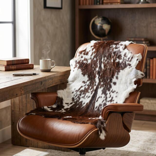 Brown & White Goat Skin Rug - Genuine Natural Goatskin Hide Rustic Animal Pelt Throw For Home Decor 5 Unique Variations - image 1