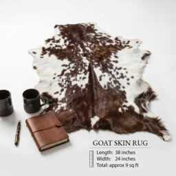 Brown & White Goat Skin Rug - Genuine Natural Goatskin Hide Rustic Animal Pelt Throw For Home Decor 5 Unique Variations - thumbnail 3