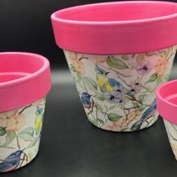 Decoupaged Flower Pot, Bird Design, Handmade Plant Planter - thumbnail 2