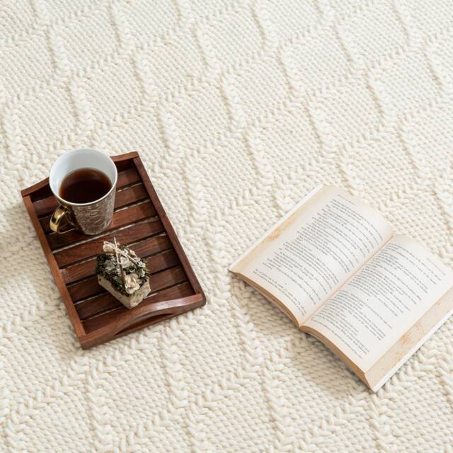 Hand Woven Chunky Braided Knitted, Modern Style New Zealand Wool Indoor Rug. Entryway Or Runner , Off White - Therugbasket - image 1