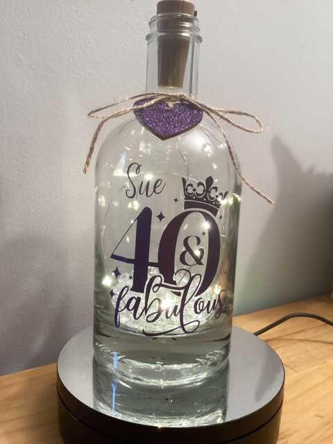 Personalised 40Th Birthday Light Up Bottle, Bottle Lamp With Gift Messaging Service & Bag - image 1