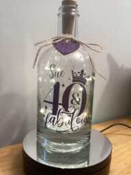 Personalised 40Th Birthday Light Up Bottle, Bottle Lamp With Gift Messaging Service & Bag