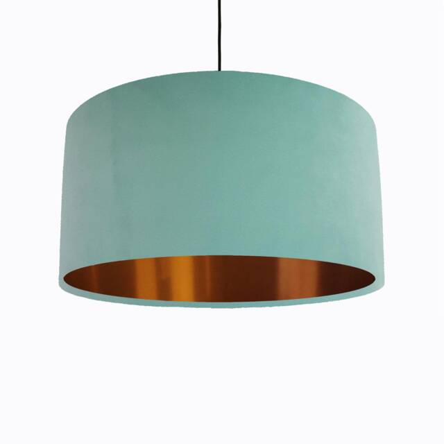 Light Mint Lampshade in Velvet With Copper Lining - image 1