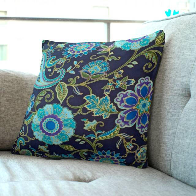 "Blue Moroccan Floral Cushion Covers - Ethnic Garden Flora Throw 18""/20" - image 1