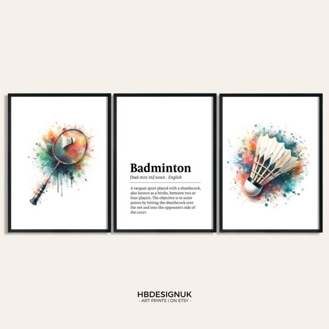 Badminton Print Poster Set - Of 3 Posters - Watercolour Art Painting Decoration Decor Wall Gifts Artwork - image 1