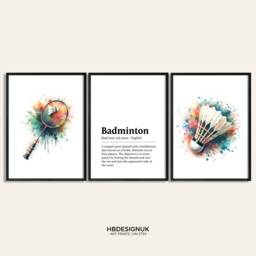 Badminton Print Poster Set - Of 3 Posters - Watercolour Art Painting Decoration Decor Wall Gifts Artwork - thumbnail 1