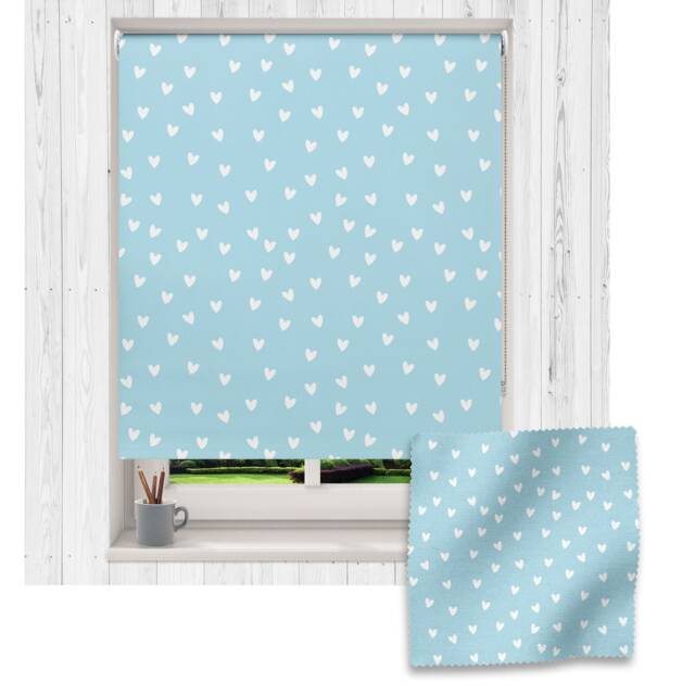 White & Blue Heart Roller Blind, Children's Made To Measure, Heart Blind - image 1