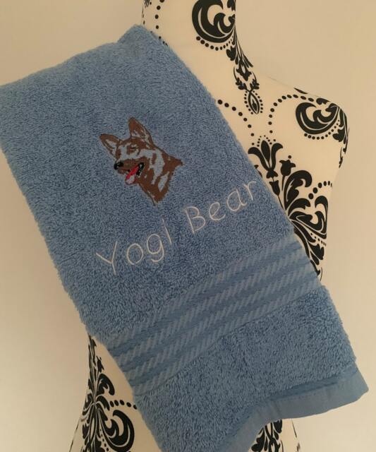 German Shepherd Dog Towel - Personalised Face Cloth/Hand Bath Embroidered Dog & Text - image 1