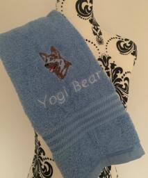 German Shepherd Dog Towel - Personalised Face Cloth/Hand Bath Embroidered Dog & Text