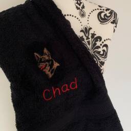 German Shepherd Dog Towel - Personalised Face Cloth/Hand Bath Embroidered Dog & Text - thumbnail 2