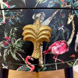 Tropical Bedside Table in Navy & Green Flamingo Elephant Design. Wooden Side With Drawer. Ideal Nightstand For Bedroom - thumbnail 4