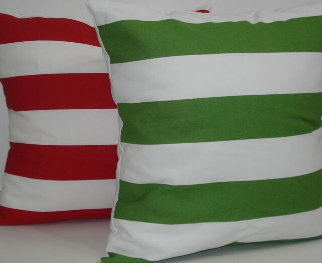 Two New 18x18 Inch Designer Handmade Pillow Cases in Red & Green Stripes - image 1