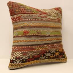 Vintage Throw Kilim Pillow 18x18 - 45x45 cm Turkish Pillow Minimalist Cushion Cover Sofa Pillows 4Kbf-429 - thumbnail 2