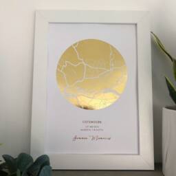 Custom Map Print, Personalised Foil Location Wall Art, Gold Silver Rose Copper Metallic Anniversary, Wedding, New Home Gift - thumbnail 4