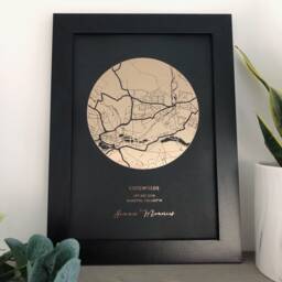 Custom Map Print, Personalised Foil Location Wall Art, Gold Silver Rose Copper Metallic Anniversary, Wedding, New Home Gift - thumbnail 1