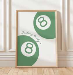 Feeling Lucky 8 Ball Green Print, Decor, Trendy Aesthetic Wall Art Retro Cool Bedroom Poster - thumbnail 1
