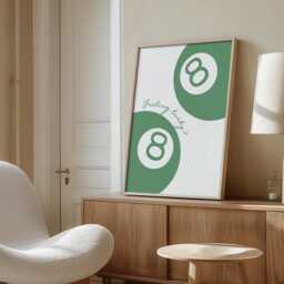 Feeling Lucky 8 Ball Green Print, Decor, Trendy Aesthetic Wall Art Retro Cool Bedroom Poster - thumbnail 2
