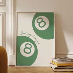 Feeling Lucky 8 Ball Green Print, Decor, Trendy Aesthetic Wall Art Retro Cool Bedroom Poster - thumbnail 3