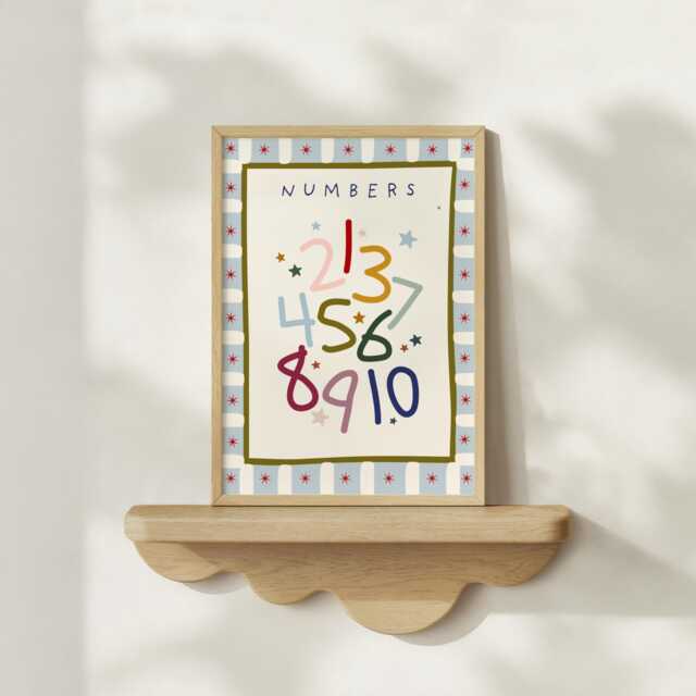 Bright Kids Educational Numbers 1-10 Print With Block Border. Gender Neutral Art For A Playroom, Nursery Or Child's Room - Print Only