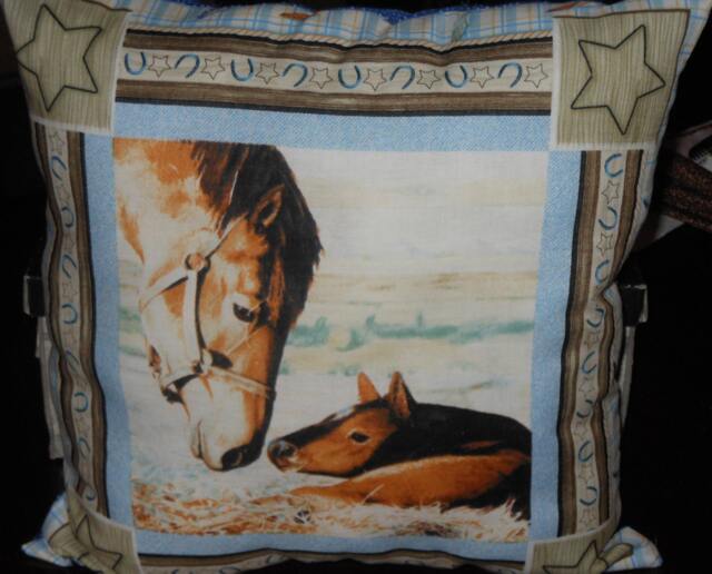 Horse & Foal Pillow Cover With Star Border, 14 X Decorative - image 1