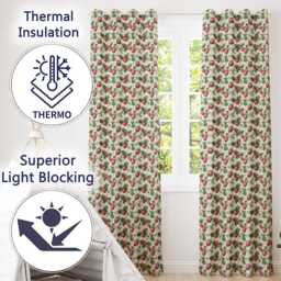 Vintage Strawberry Botanical Cream Background Seamless Pattern Readymade Eyelet Ring Top Thermal 100% Blackout Curtains - thumbnail 3