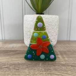 stunning Floral Fused Glass Christmas Tree Candle Holder - Decoration, Cornish Glass, Fused Glass Cornwall - thumbnail 3