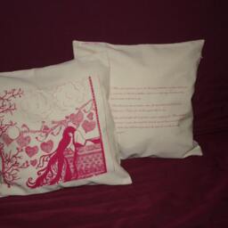 Cream Cushion With Pink Fairy Tale Design & Rapunzel Passage. Beautiful Original Artwork, Hand Illustrated, Made Cushion 100% Cotton - thumbnail 2