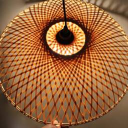 Round Bamboo Pendant Light - Natural Woven Lampshade - 50cm - thumbnail 3