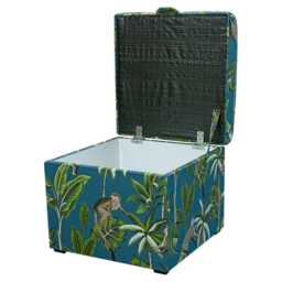 Blue Square Monkey Storage Box - Botanical Pouffe Handmade in Britain - thumbnail 2