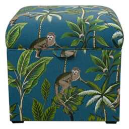 Blue Square Monkey Storage Box - Botanical Pouffe Handmade in Britain - thumbnail 3
