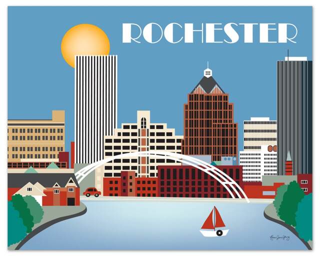 Rochester Print, Ny Skyline, Horizontal, New York Skyline Art, Wall Art, Loose Petals Art - Style E8-O-Roc - image 1