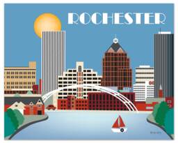 Rochester Print, Ny Skyline, Horizontal, New York Skyline Art, Wall Art, Loose Petals Art - Style E8-O-Roc - thumbnail 1