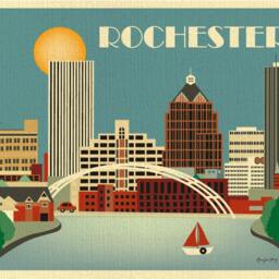 Rochester Print, Ny Skyline, Horizontal, New York Skyline Art, Wall Art, Loose Petals Art - Style E8-O-Roc - thumbnail 2