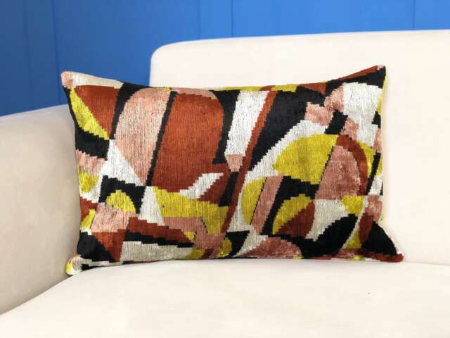 Handmade Ikat Velvet Pillow Geometric Boho Throw Cushion - image 1