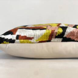 Handmade Ikat Velvet Pillow Geometric Boho Throw Cushion - thumbnail 4