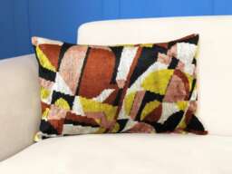Handmade Ikat Velvet Pillow Geometric Boho Throw Cushion - thumbnail 1