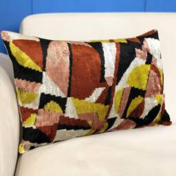 Handmade Ikat Velvet Pillow Geometric Boho Throw Cushion - thumbnail 2