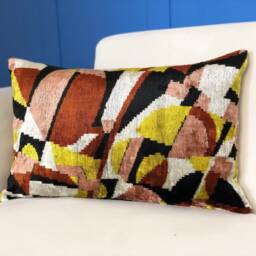 Handmade Ikat Velvet Pillow Geometric Boho Throw Cushion - thumbnail 3