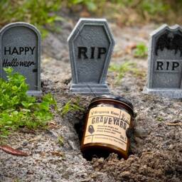 Graveyard Candle - Sweet Grass & Grave Dirt Dark Academia Decor Gothic Cemetery Gift Spooky Aesthetic Home Fragrance, 9Oz Amber Jar - thumbnail 4