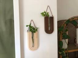 Handmade Wood Wall Propagation Station Hanging Planter Vase - thumbnail 1