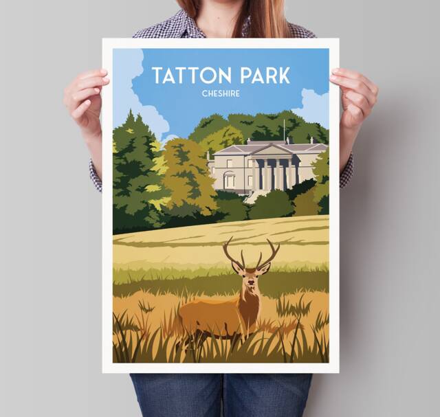 Tatton Park Print - Cheshire Travel Poster Red Deer - image 1