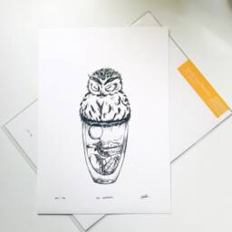 Soul Nurturing - Owl - Honey Lemon Ginger Tea Rest Ink Illustration Wall Art Giclee Print - thumbnail 2