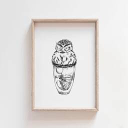 Soul Nurturing - Owl - Honey Lemon Ginger Tea Rest Ink Illustration Wall Art Giclee Print - thumbnail 1