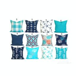 Turquoise Nautical Pillow Cover Coastal Outdoor Decor, All Size Covers - thumbnail 2