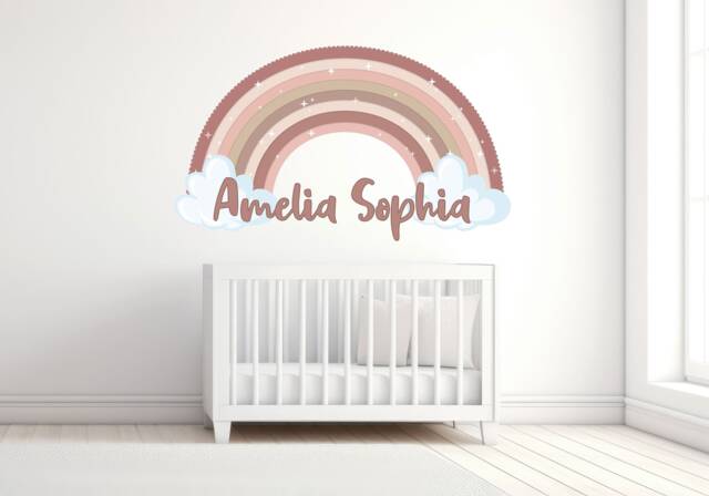 Rainbow Wall Sticker , Name Decal Gifts Personalised Art Decor Sign Playroom Decoration Unicorn Boho - image 1