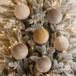 Beige Velvet Christmas Balls Holiday Tree Ornaments, Set Of 12 - thumbnail 3
